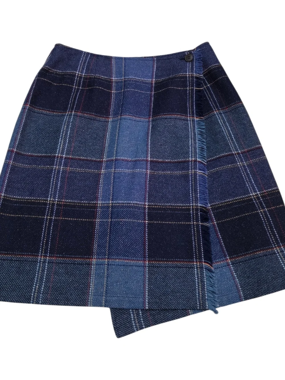 Vintage Wool Blend Mini Wrap Skirt 90s 2000s Plaid Women's 6P Academia Preppy